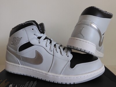 NIKE AIR JORDAN 1 MID PURE PLATINUM-WHITE-MET SILVER-BLACK SZ 13