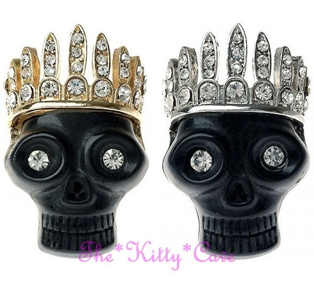 Anillo Étnico Tribal Pigmeo Zulú Corona Caníbal Gótico Negro Esqueleto Calavera Cristal Foto 2 de 4