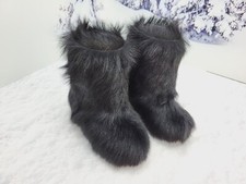 Black girls fur winter boots goat fur toddler boots, girls snow boots, children