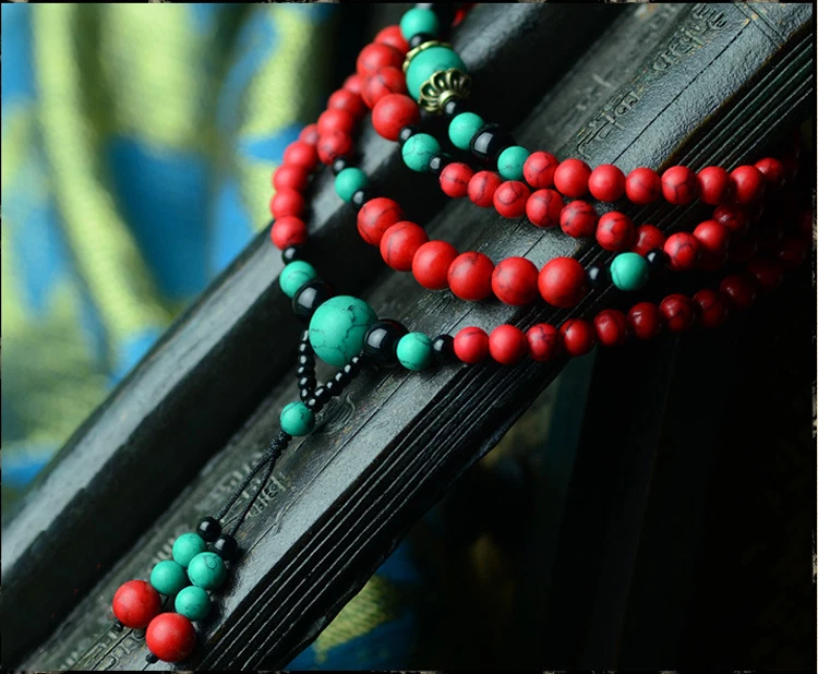 Tibet Buddhist 6mm Turquoise Red Prayer Beads Bracelet Necklaces
