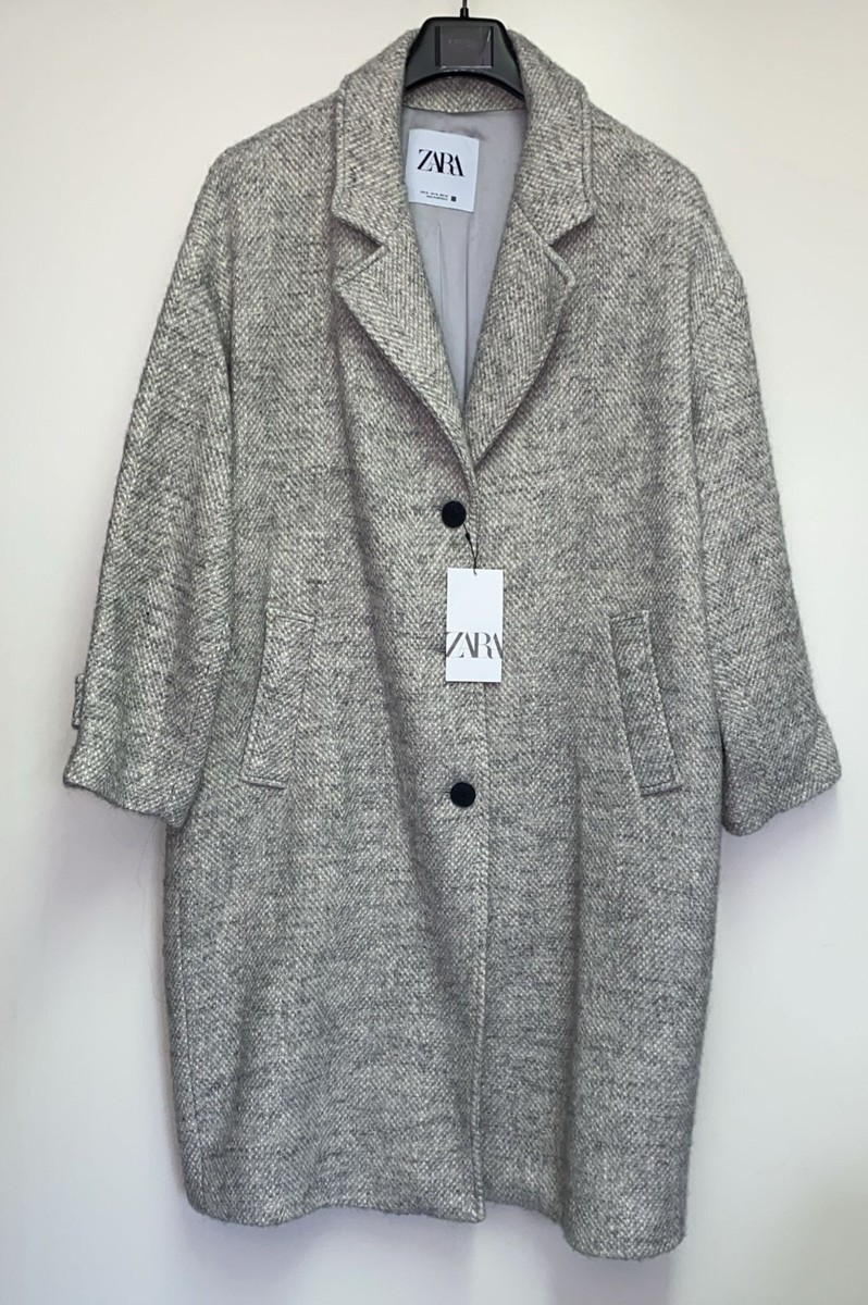 ZARA LONG HERRINGBONE COAT GREY / BEIGE NEW FW24 SIZES L XL XXL
