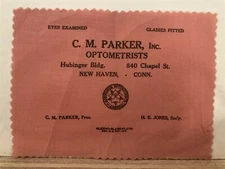 1950's 1960's C. M. Parker Optometrists New Haven Connecticut CT Eyeglass Cloth