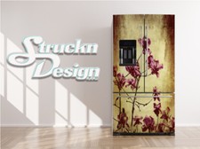 Floral Flower Magenta Vintage Design Fridge Freezer Wrap Side Door Vinyl Decal