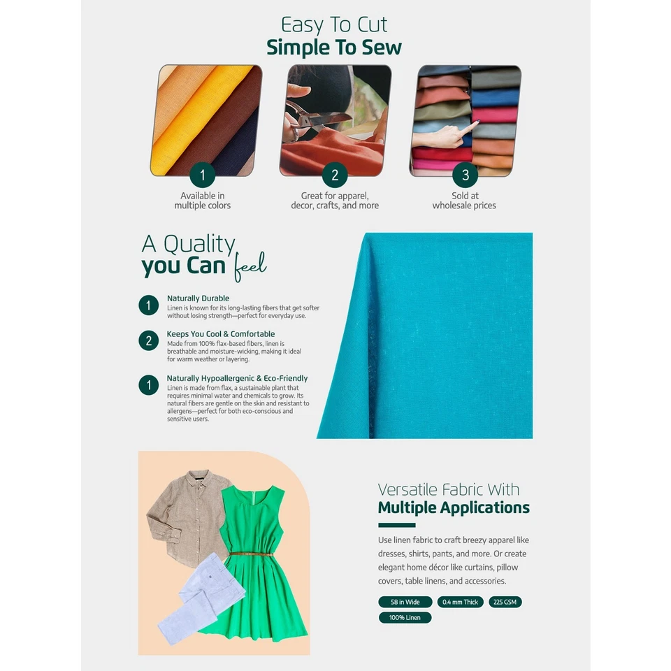 Yorkshire 6.7 oz Natural 100% Hypoallergenic Flax 58" Linen Fabric By The Yard - Image 2 of 2