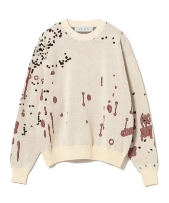ASK availability First) BEAMS BAL/DRIP JACQUARD COTTON CREWNECK 