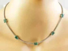15Ct Emerald Cut Emerald Lab-Created Tennis Necklace 14k White Gold plated