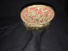 Mid century metal TRINKET JEWELRY BOX grapes grape leaves red fabric lined Japan — photo 3