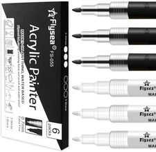 Acrylic Paint Pen White Black, 6 Pack Black Paint Markers for Rock Wood Fabric..
