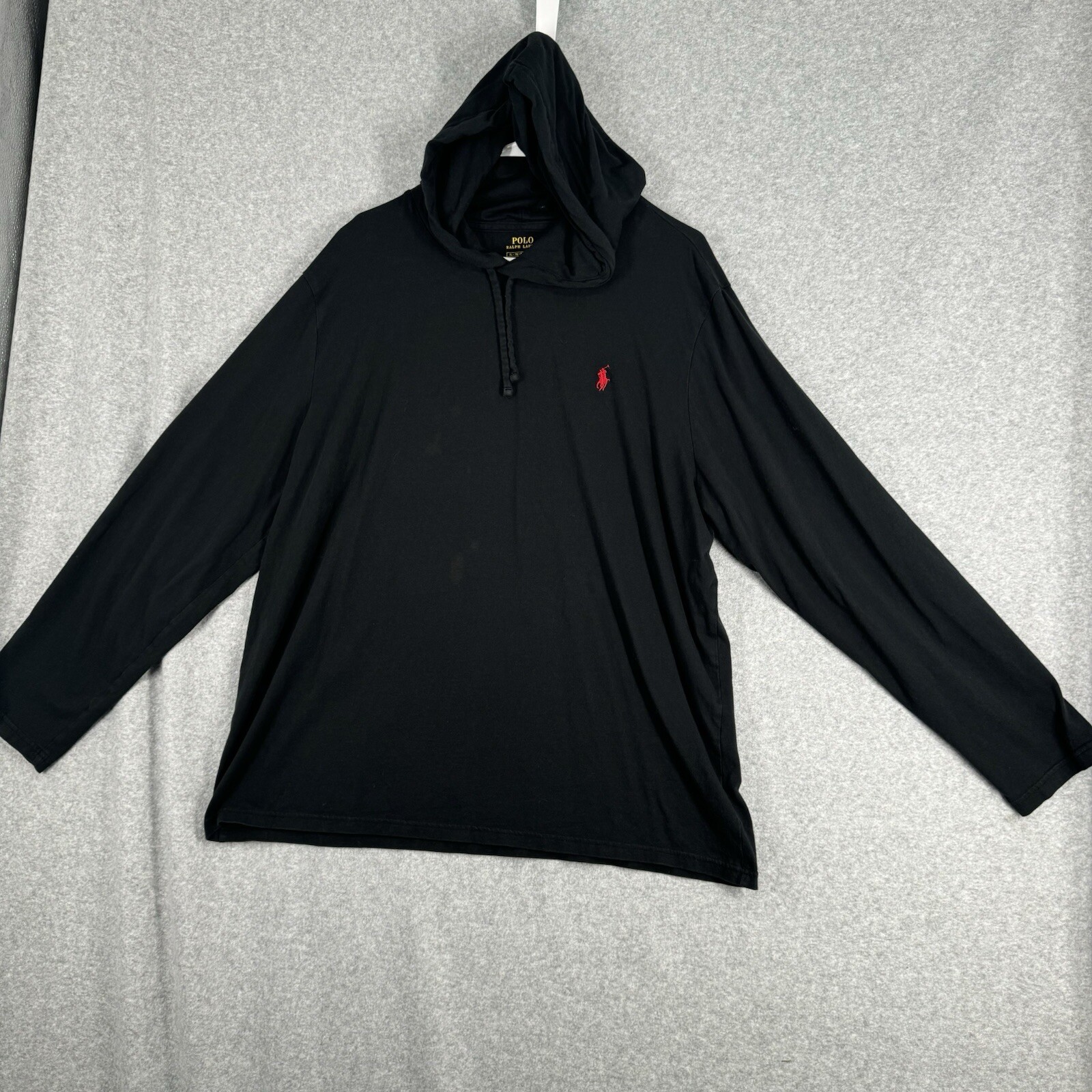 Polo Ralph Lauren Felpa Uomo XL Nera Felpa con Cappuccio Pullover Invecchiato Rosso Pony