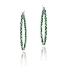 925 Silve Lab Created Emerald Oval Hoop Earrings