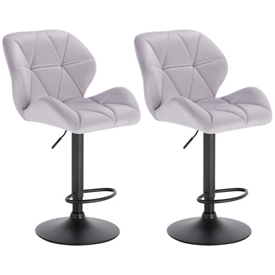 2 x Barhocker Barstuhl Bistrohocker Höhe verstellbar Samt Hellgrau BH139dgr-2