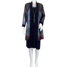 R M Richards Women's Set 2 Piece Shimmer Jacket Metallic Foil Dress Sz 16