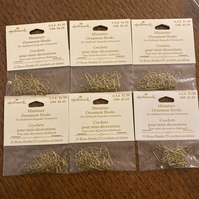 6 Packages of 25 Brand New HALLMARK Miniature Brass Ornament Hooks Hangers
