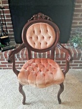 Vintage Carlton McLendon Victorian Style Carved Parlor Arm Chair Antique