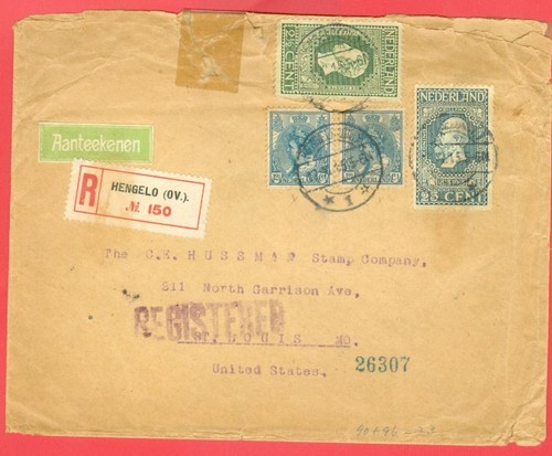 Netherlands King 25c + 2 1/2c + Queen 12 1/1c X 2 on Registered cover USA 1915 - Picture 2 of 3