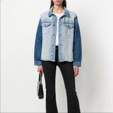 Frame Denim Women's Le Reconstructed Distressed Two Tone Denim Jacket Size Xs