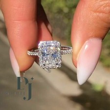3 CT Radiant Cut Moissanite Halo Wedding Engagement Ring Solid 14K White Gold