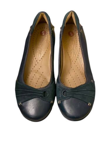 Clarks Unstructured Leather Ballet Flats Women's Size 8.5M Slip On Shoes Blue