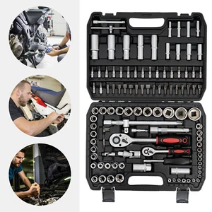 Kit d'outils de mécanique de clé à cliquet Métrique 1/4 et 1/2 Ensemble de prises de courant 108Pcs