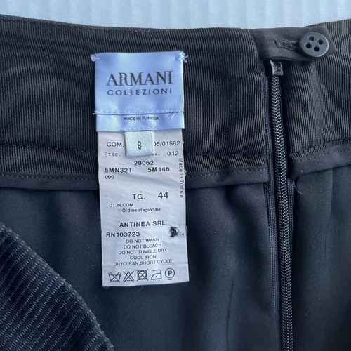 Armani Collezioni Italy Wool Pencil Skirt Womens 8 Black Pinstripe Lined Stretch - Picture 2 of 6