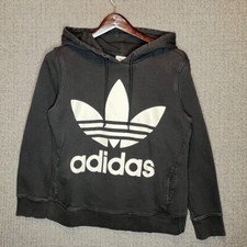 Adidas Hoodie Women's Medium Black Pullover Big Graphic Print Trefoil Logo Sport