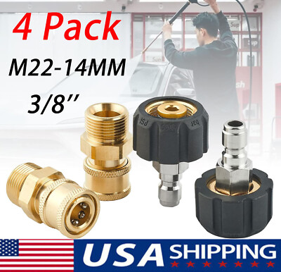 4 PCS Pressure Washer Quick Connect Fittings, M22 14mm to 3/8 Inch Hose Adapter