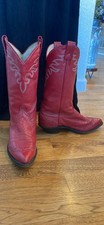 Vintage Justin Size 6 Red Leather Western Cowboy Boots Mid Calf Pointed Toe