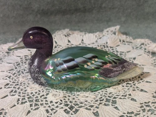 Vintage Fenton Glass 95th Anniversary Iridescent Mallard Duck  Hand Painted