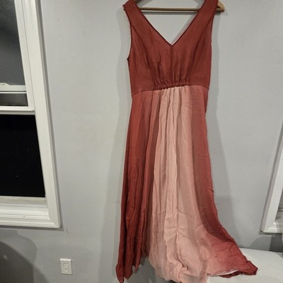 PENNYBLACK Pink Red Colorblock Satin Maxi Dress V-Neck Sleeveless Pullover S