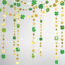 St Patricks Day Decorations Green Shamrock Garland 4 Leaf Clover Glitter St Padd
