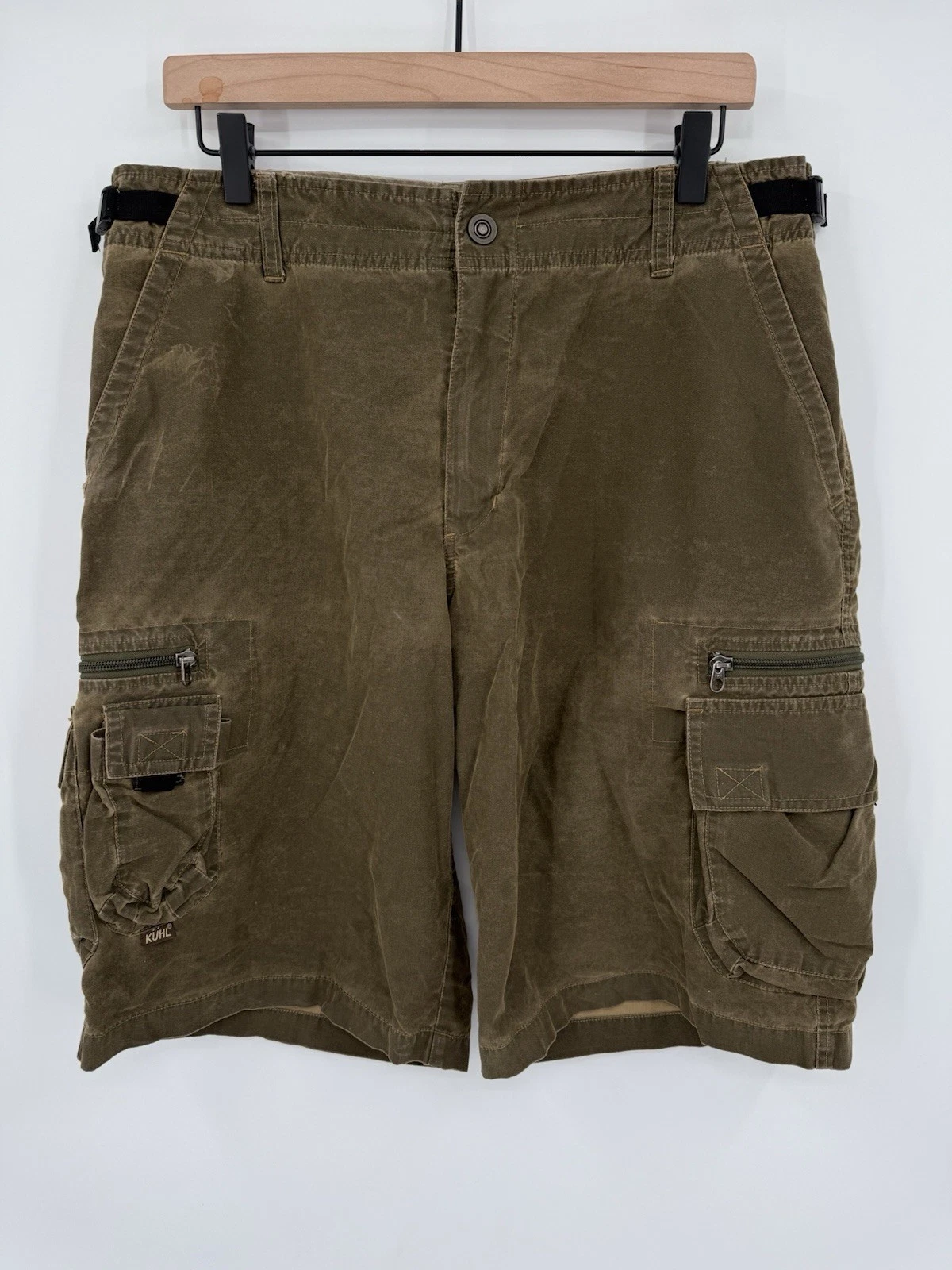 Kuhl Ambush Cargo Shorts Men’s Large Vintage Patina Dye Hiking Camp Gorpcore