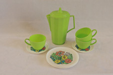 Vintage 1970's Toy Plastic Tea Set in Florals And Lime Green
