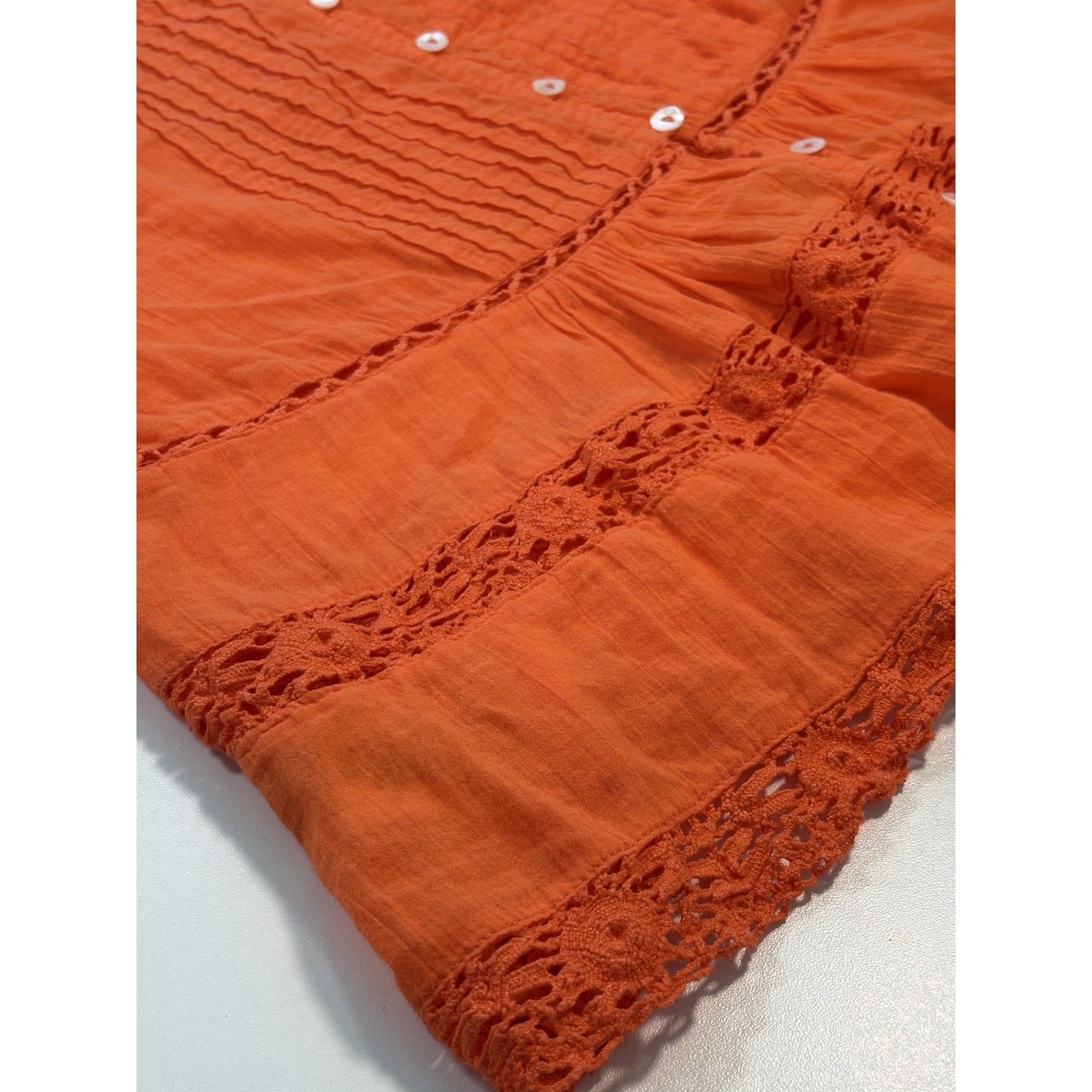 Free People Boho Cotton Gauze Lace Pintuck Babydoll Tank Top Orange S