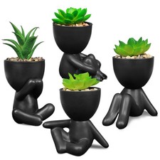 Pack of 4 Black Cute Fake Plants, Artificial Succulent Plants with Creative H...