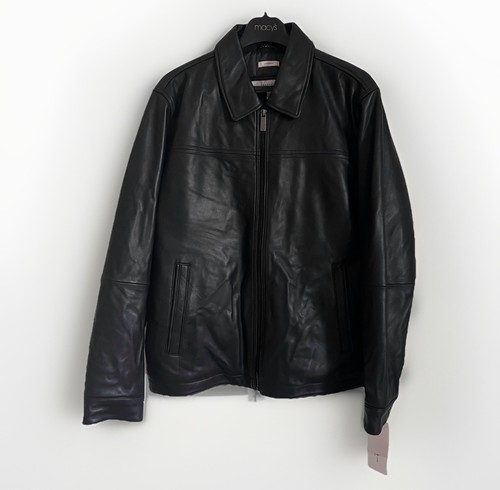 Perry Ellis Mens Classic Leather Jacket Size M In Black $525