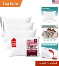 Set of 4 Waterproof Zipper Pillow Covers - Standard Size for Ultimate Protection