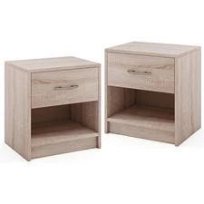 Set of 2 Nightstand Bedside Table w/ Drawer Open Storage Shelf for Small Spaces