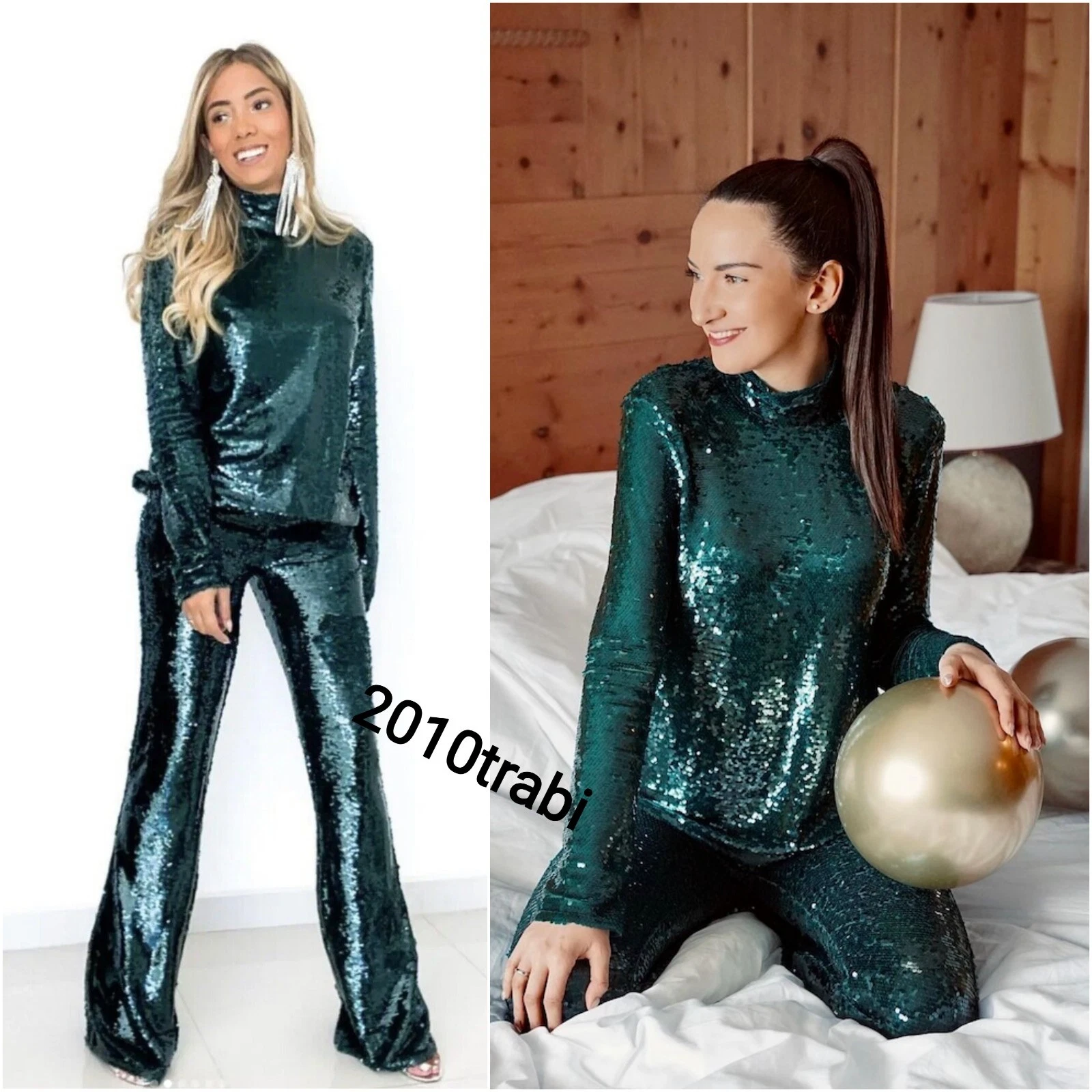 ZARA BOTTLE GREEN SEQUIN HIGH NECK TOP BLOUSE SIZE S UK 10