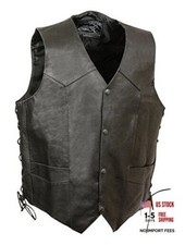 ELM3900 Men's 100 Genuine Motorcycle Leather Vest  Biker Vests X-Large Black