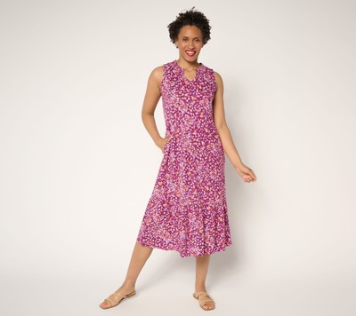 Denim & Co. Women's Petite Dress PM Linen Blend Midi Smock Multi-colored A692776