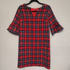 Vineyard Vines Plaid Greenwich Flutter Sleeve Shift Dress Holiday Red/Blue Size2