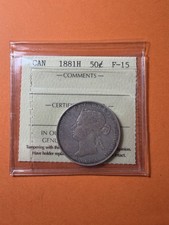 1881H Canada 🇨🇦 Silver 50 Cents ICCS F15 (A3146)