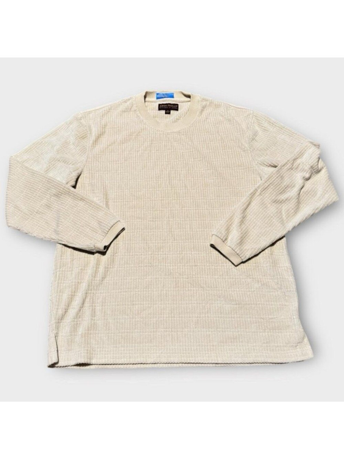 Soft John Phillip Of London Silk Blend Chenille Crew Neck Sweater Beige Men’s