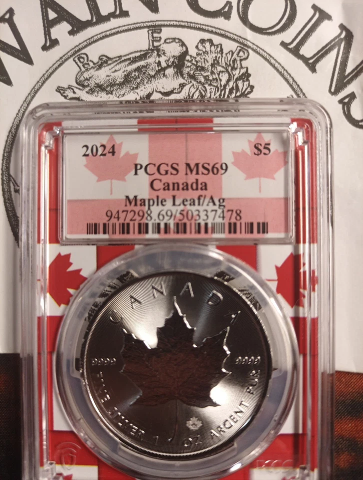 2024 Canada 5 Dollar Maple Leaf Ms 69 Ngc Flag Label 1oz silver coin EH120-10 - Image 2 of 3