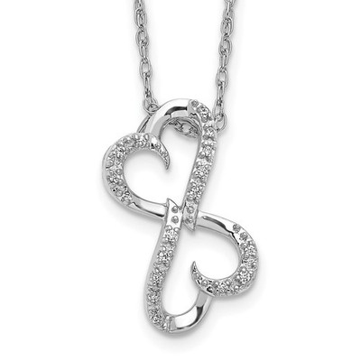 14k Weißgold 1/20 Karat Diamant Herz Unendlichkeit Anhänger 18 Zoll Halskette Damen