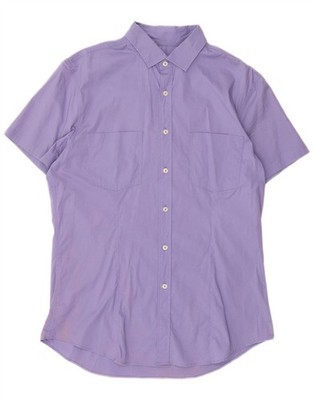 Benetton Herren Kurzarm Hemd XL Lila Baumwolle DL02