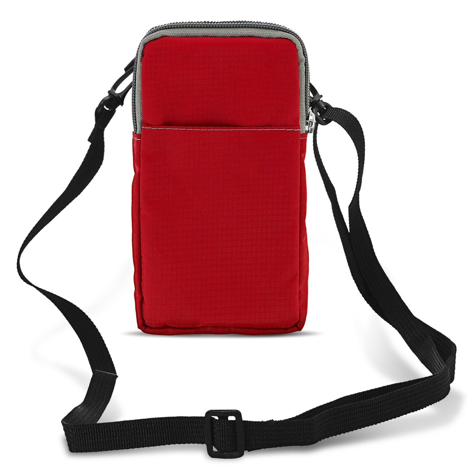 Sac ceinture rouge double compartiment antichoc avec mousqueton de sécurité pour téléphone