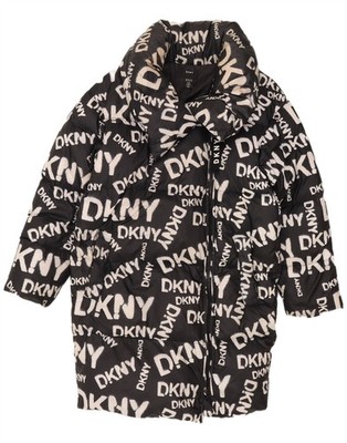 DKNY Damen Graphic Oversized Padded Coat UK 6 XS Black Nylon CB01