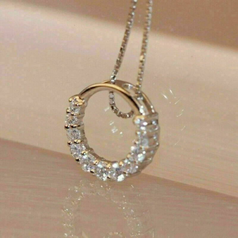 1Ct Round Cut Simulated Diamond Women's Circle Pendant 14K White Gold Plated