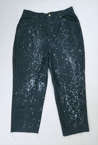 Sears Vintage 60s Railroad Striped Denim Jeans Paint Splashes Dark Wash 35x27 - Picture 2 of 17